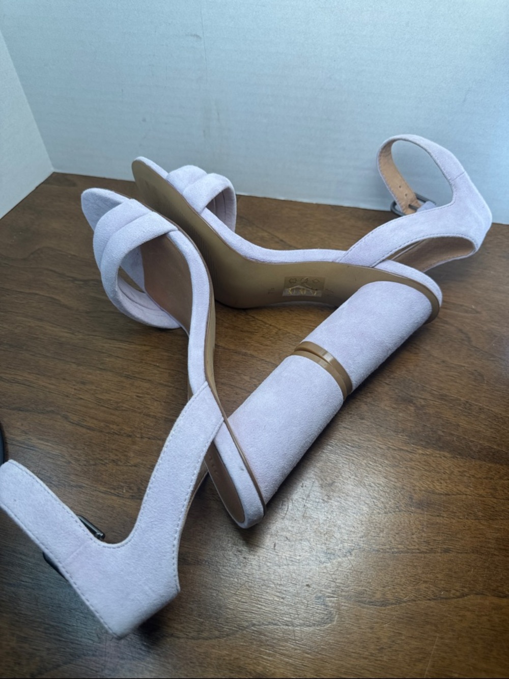 Madewell Rosalie Velvet Lilac Sexy Ankle Strap Sandals Chunky High Heels, sz 7.5 - Picture 8 of 13
